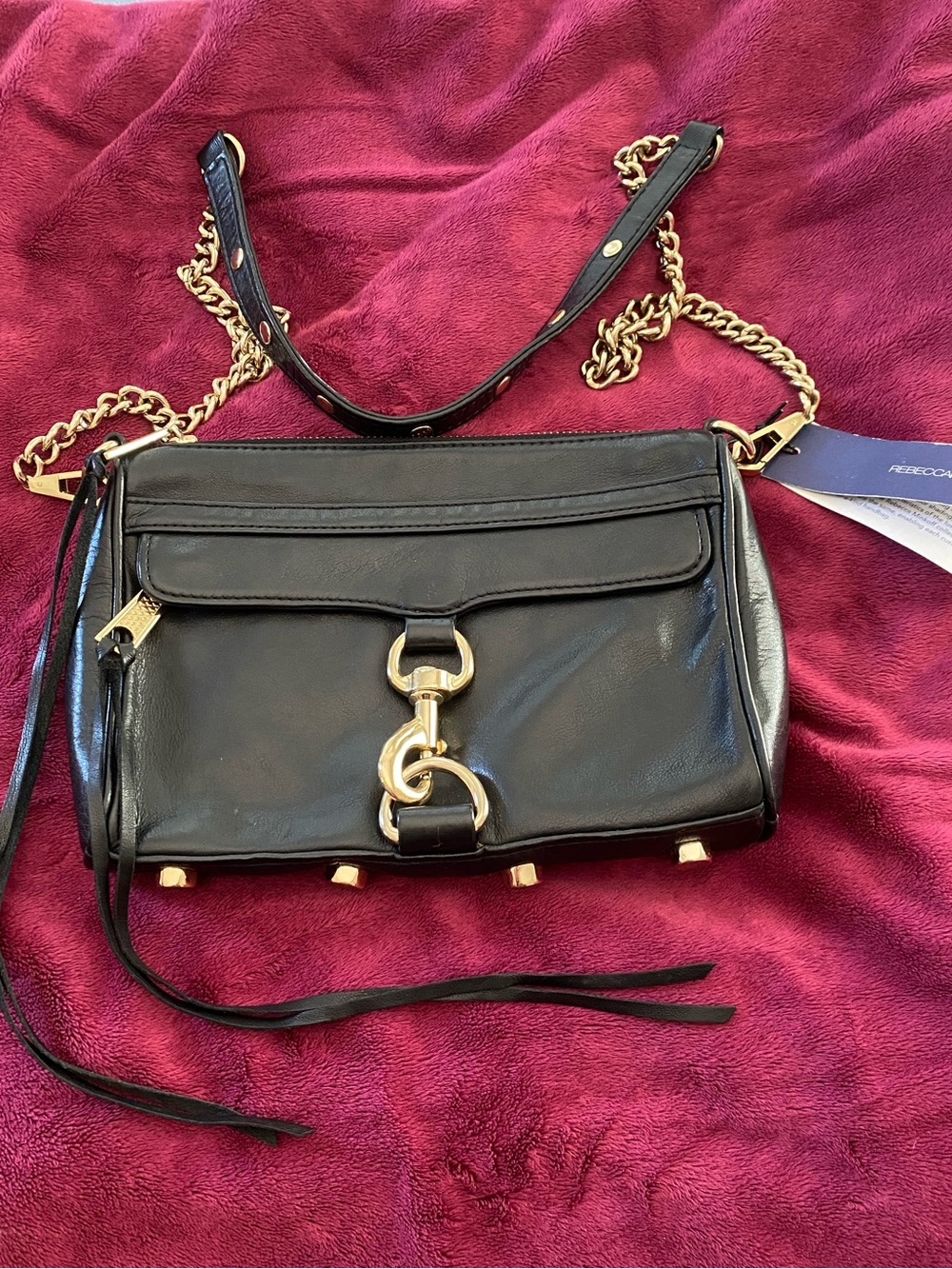 NWOT Rebecca Minkoff Black Italian leather MINI MAC with Gold Hardware